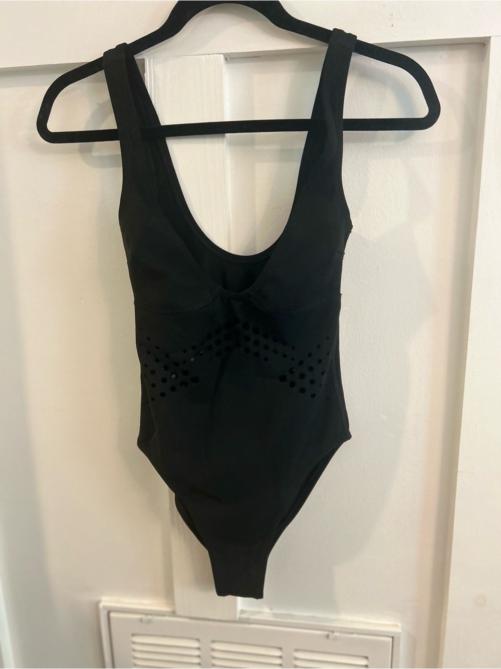 Rowley Black racy v neck Perforated One-Piece Swimsuit XS - Picture 3 of 8
